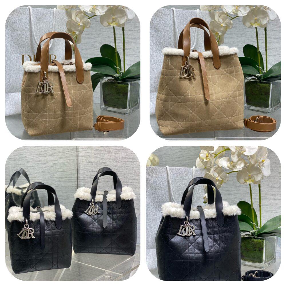 Túi D• ior Toujour viền lông cừu 18.5x18.5x12cm/ 23x25x11cm