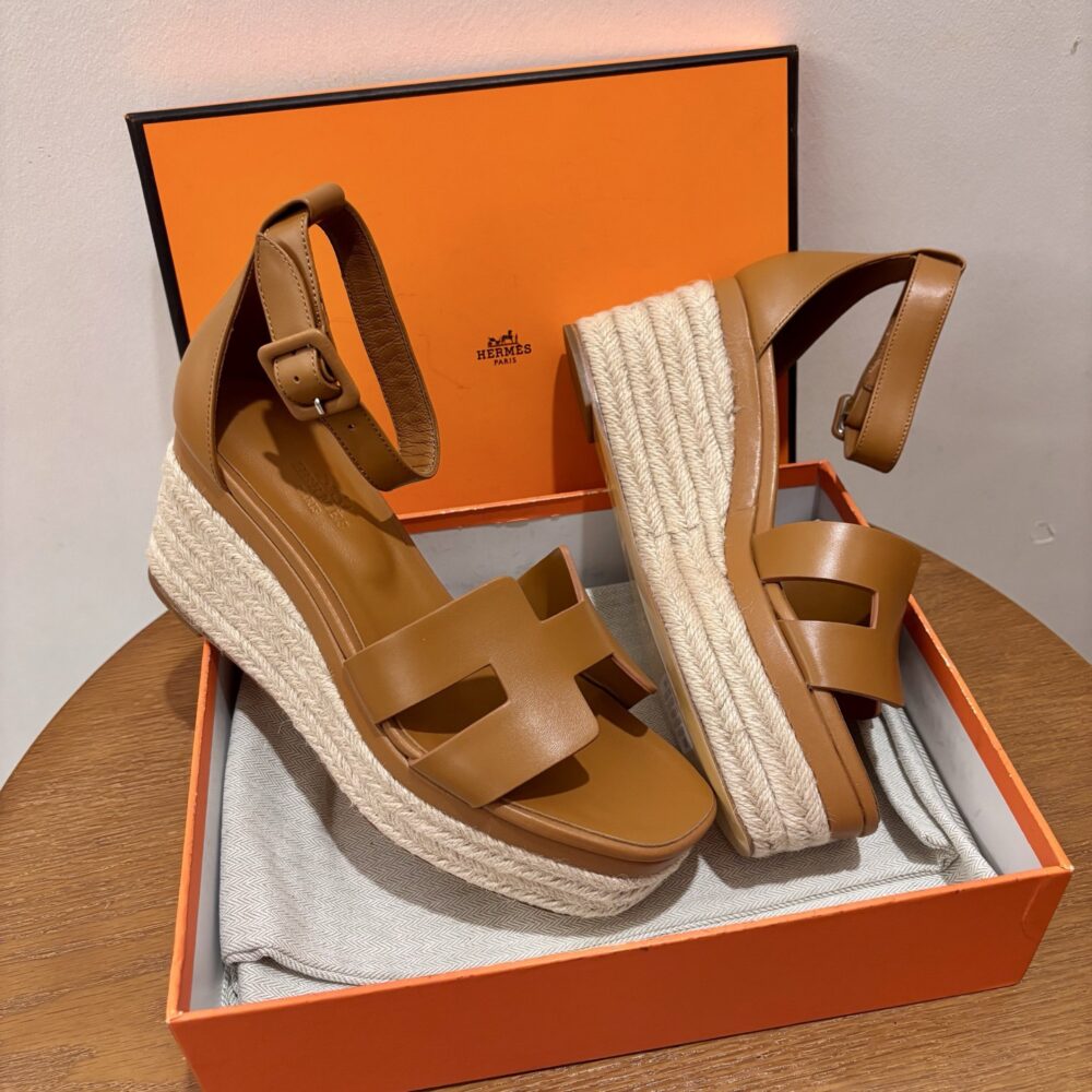 Giày sandal đế xuồng cói H• ermes 40402600 34/42