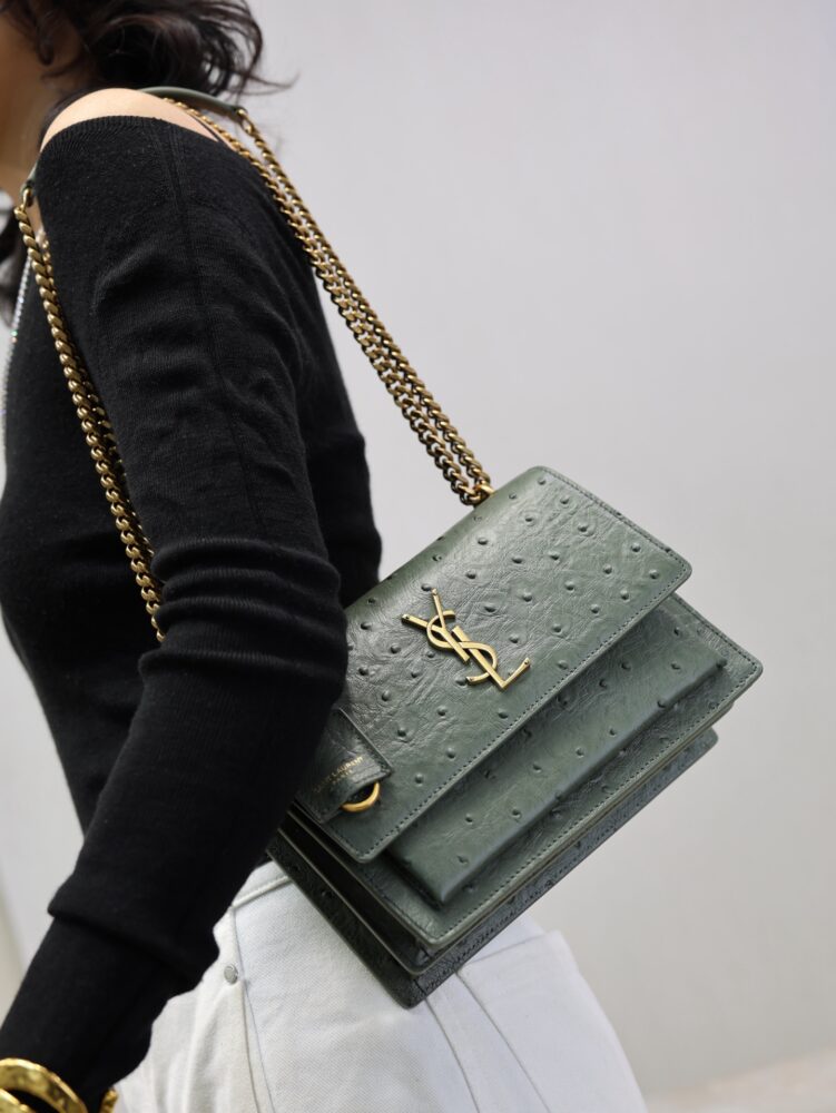 Túi Y• SL Sunset 22 dập vân da đà điểu