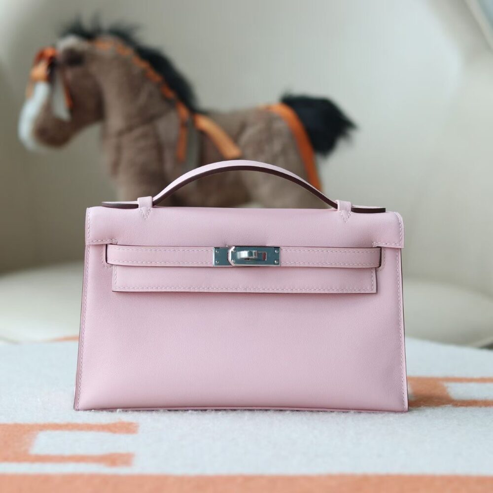 V ip Túi H• ermes Pochette 22 Swift 3Q Rose Sakura