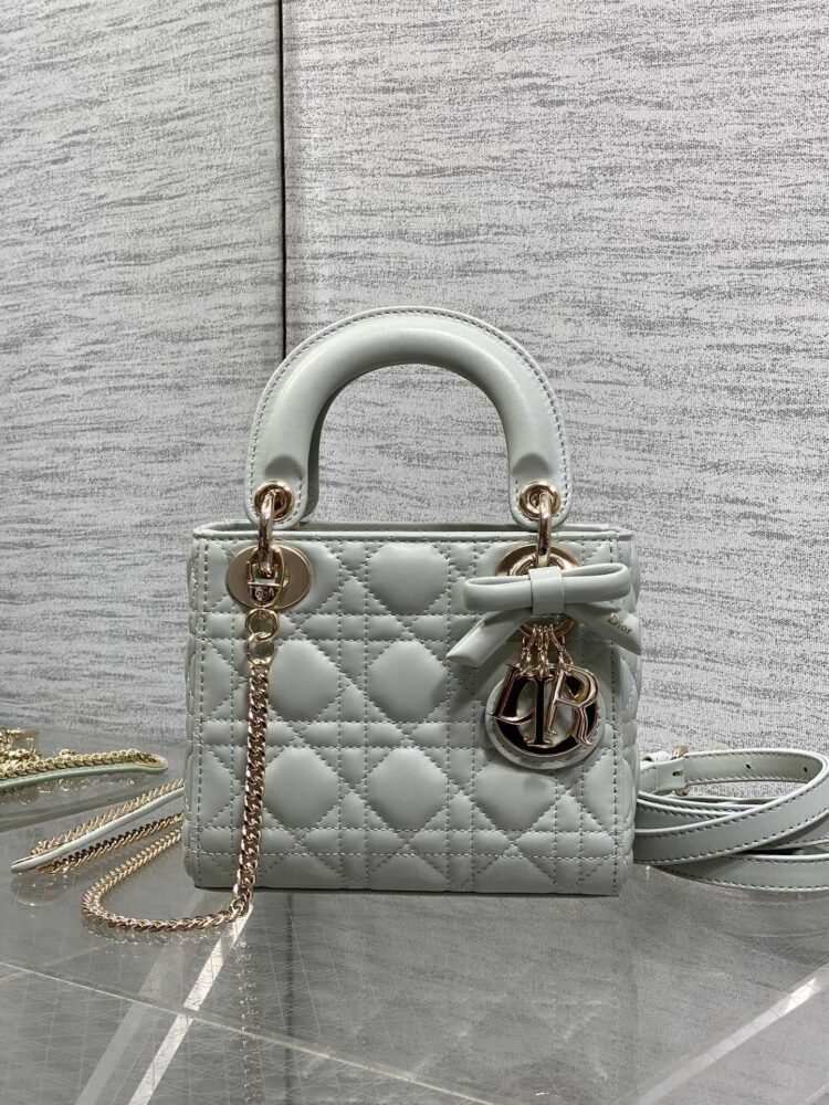 Túi D• ior lady mini charm nơ xanh mint 17cm