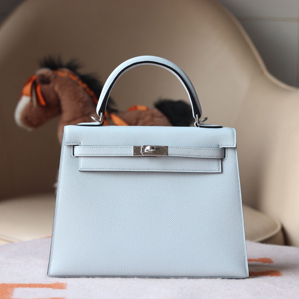 V I P Túi H• ermes Kelly 25 Epsom T0 Blue Brumette