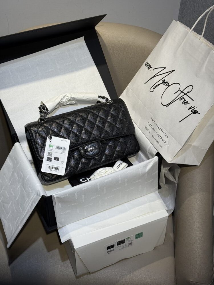 ORD Trả KH- V i p Túi C• hanel Classic caviar khoá bạc 25.5cm