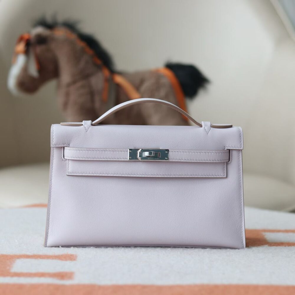 V ip Túi H• ermes Pochette 22 Swift 09 Mauve Pale