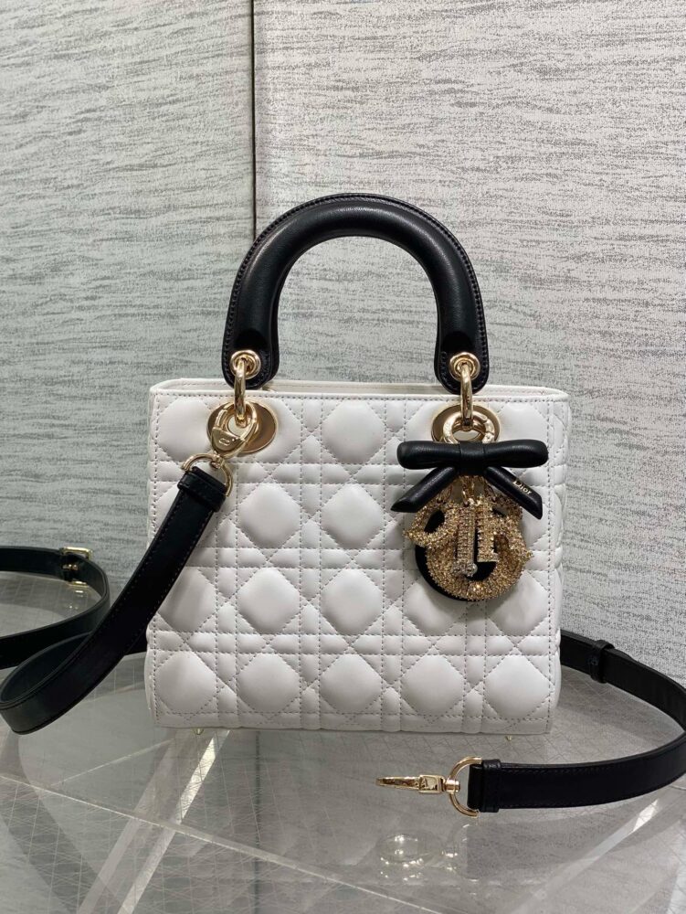 Túi CD lady mix màu charm nơ logo đính đá 20cm